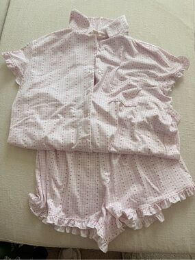 Laura Ashley Pink Heart-Print Pajama Set